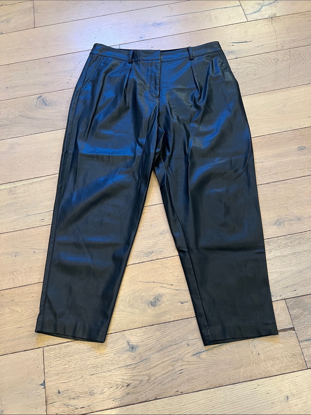 Calvin Klein Black Faux Leather Tapered Pants, 12